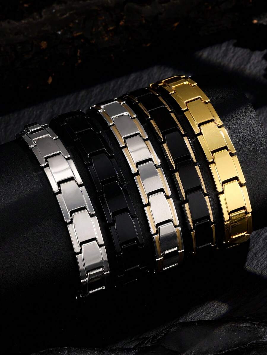 New Casual Style Men's Magnetic Bracelet, Minimalist Black Stainless Steel Bracelet, Suitable For Arthritis, Health Jewelry Gift - Bracelet - View 1