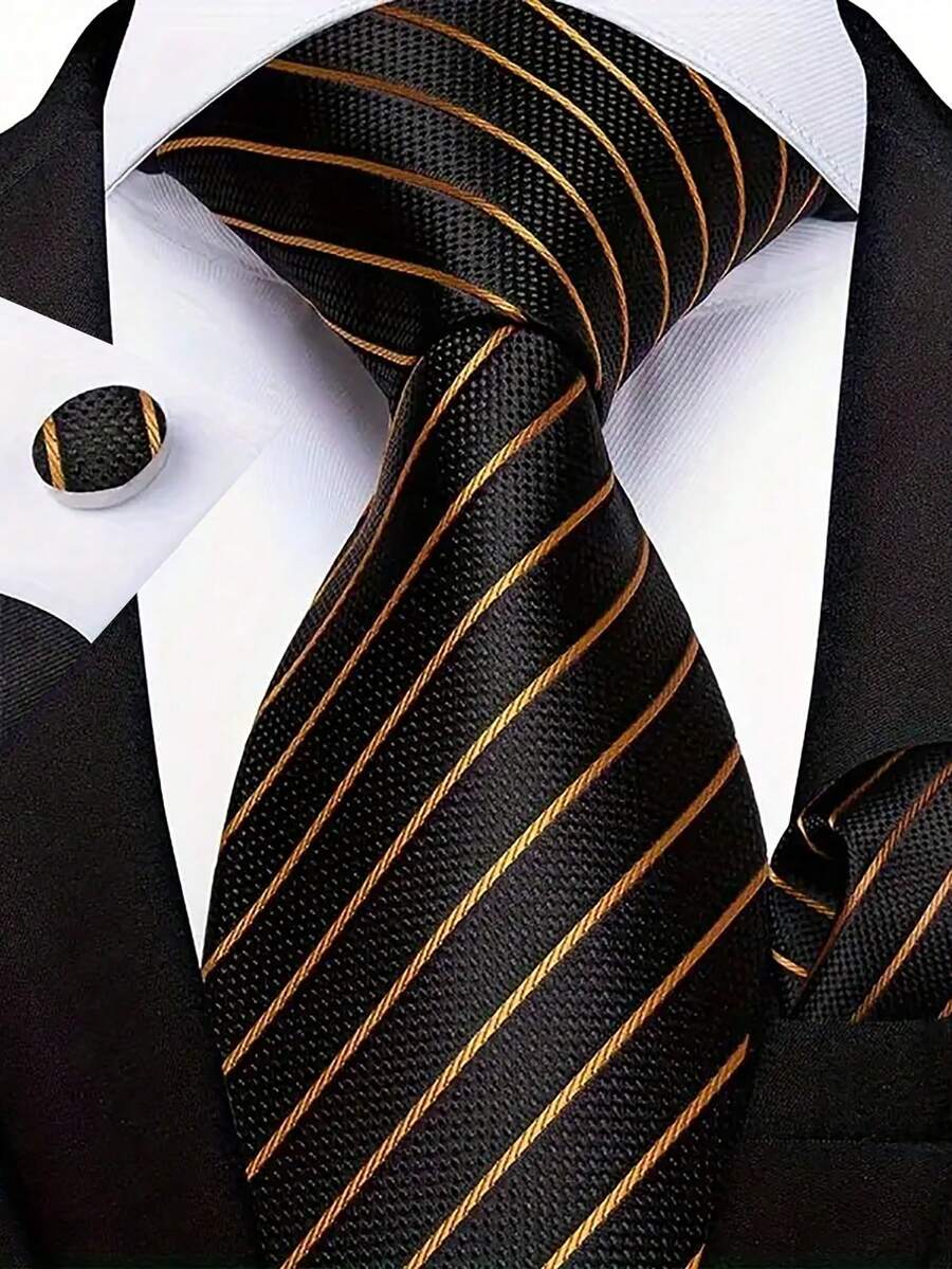 Men Tie Sets Classic Fashion Necktie Set With Cufflink For Business Party - Black - View 1