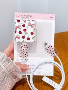 4 件套甜美蝴蝶结樱桃充电线保护套 - 20W/18W 充电器适配器，适配器头保护套，兼容 11/12/13/14/15/16/13 Pro Max/16 Pro Max/17 Pro Max - 彩色 - 查看 3