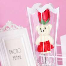 5个新款泰迪熊造型香皂花，母亲节、情人节、教师节礼物，迷你玫瑰花 - 彩色 - 查看 6