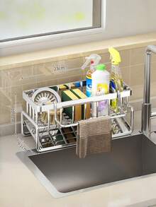 1个多色可伸缩厨房水槽收纳架，带沥水盘和清洁用品架。扩展厨房空间的必备品。非常适合租房者增加厨房收纳空间。 - 彩色 - 查看 16