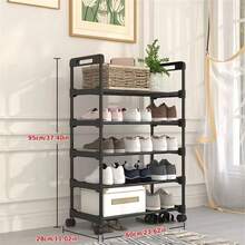Wheeled Multi-Tier Shoe Rack - Compact Design, Sturdy Metal Frame In Black & White, Suitable For Entryway, Apartment, Dorm - Easy Assembly, No Electricity Needed, Minimalist Storage Solution | Movable Structure, Shoe Organizer - View 7