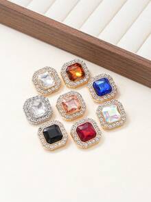 7pcs Colorful Square Synthetic Gemstone & Glass Metal Buttons, Suitable For Women's Jackets, Sweaters, Furs, Uniforms, Elegant Decorative Buttons, DIY Bag & Jewelry Accessories - Multicolor - View 7