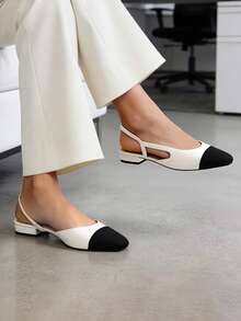 Women Slingback Flats Low Heel Slip-On Dress Ballet Flats Square Toe  Lady Elegant Casual Commute Wedding Party Work Color Blocking Flats Shoes - 白色 - 查看 4