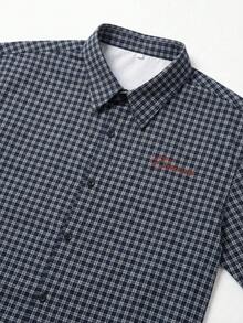 Men's Casual Minimalist Dark Striped Short Sleeve Shirt, Japanese School Style - Multicolor - View 5