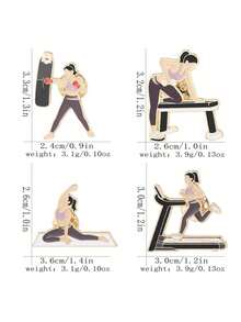 4pcs New Cartoon Fitness Exercise Yoga Brooch, Decorative Pins For Backpacks, Bags, Clothing, Yoga Gifts - Multicolor - View 2