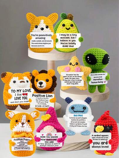 1pc Handmade Crochet Desktop Decor, Cute Sci-Fi Animal & Plant Plush Doll, Ideal Birthday Gift For Best Friend, Girlfriend, Sister, Mom, Grandma, Coworker, Family, Positive Vibes, Party, Mother's Day, Father's Day, Thanksgiving, Room Decoration, Small Souvenir
