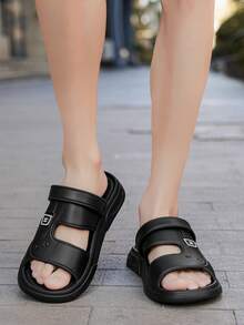 Men's Summer Dual-Wear Thick Sole Anti-Slip Beach Sandals, Casual Slip-On - Black - View 7