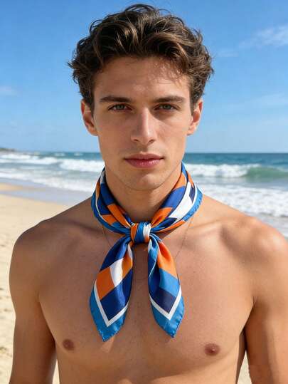 1pc Geometric Pattern Printed Bandana, Versatile Waist Belt, Scarf, Hair Accessory, Fashion Neckerchief For Women