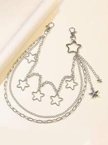 1件装嘻哈三层星形吊坠男士合金腰带，适合夜店派对和日常穿着 - 銀色 - 查看 4