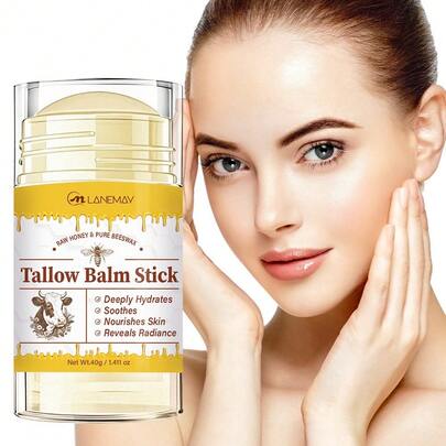 40g Bálsamo nutritivo de sebo, miel y cera de abeja, hidratación profunda, calmante, nutritivo, iluminador, barra para el cuidado de la piel seca