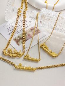 1pc Customized Name Necklace, Stainless Steel Cuban Chain, Personalized Heart/Butterfly/Crown 3D Pendant, Fashionable Unisex Jewelry, Suitable For Boyfriend's Birthday Gift, Spring/Summer, Neutral Style, European And American, Hip-Hop, Luxury, Bling Bling, Mother's Day, Father's Day, Holiday, Birthday, Vacation, Party, Wedding, Graduation, Anniversary, Christmas, New Year - Gold - View 6