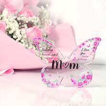 1pc Acrylic Butterfly Shaped Decorative Plaque With Floral And Inspirational Design, Suitable As Mother's Day Or Birthday Gift For Mom, Mini Decor, Home Decoration, Desk Accessory - Pink - View 4