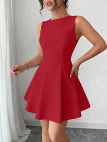 PRETTYGARDEN Women's Summer Dresses Elegant Sleeveless Boat Neck A Line  Formal Cocktail Party Wedding Guest Graduation Vacation Mini Red Dress Club Outfits For Women - 紅色 - 查看 4