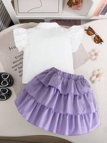 Bộ áo trắng và chân váy xếp ly đen dễ thương cho bé gái, thích hợp cho các buổi dã ngoại mùa hè, đi làm, hoạt động ngoài trời, đi học - Màu tím - Xem 3