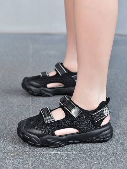 1 Pair Boys' Summer Slide Sandals With Convenient Hook And Loop Design