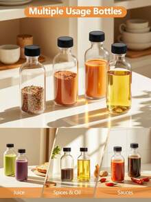 4盎司（约120毫升）带盖小透明玻璃瓶，120毫升波士顿圆形样品瓶，迷你旅行必备或装饰瓶，适合储存药品、果汁、保健品、姜汁汽水、水等液体，非常适合户外和露营使用。 - 彩色 - 查看 8