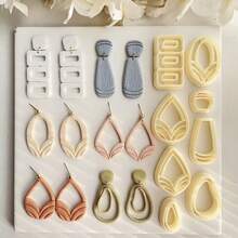聚合物粘土耳环模具，不对称几何/莲花造型粘土雕塑工具，波西米亚风格手工模具，珠宝制作套装，适用于项链吊坠、手链、耳环 - 黃色 - 查看 1