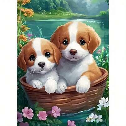 1件装 [30*40厘米/11.8*15.7英寸] 5D 亚克力钻石画套装，小狗图案，适合成人初学者 DIY 马赛克钻石画，全钻手工 DIY 钻石画，适合客厅、卧室、办公室墙面装饰，惊喜艺术家居装饰礼物，送给家人和朋友，无框