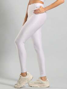 FITNATION Leggings Set With Waistband Pocket + Longline Cropped Top In Micro-Ribbed Fabric With SHINE And HIGH Elasticity And Support. - Lilac Purple - View 4