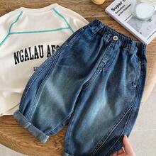 2026 Nuevos Jeans de Primavera para Niños, Jeans Casuales de Moda Personalizados con un Bolsillo Desgastado - Azul - Ver 2