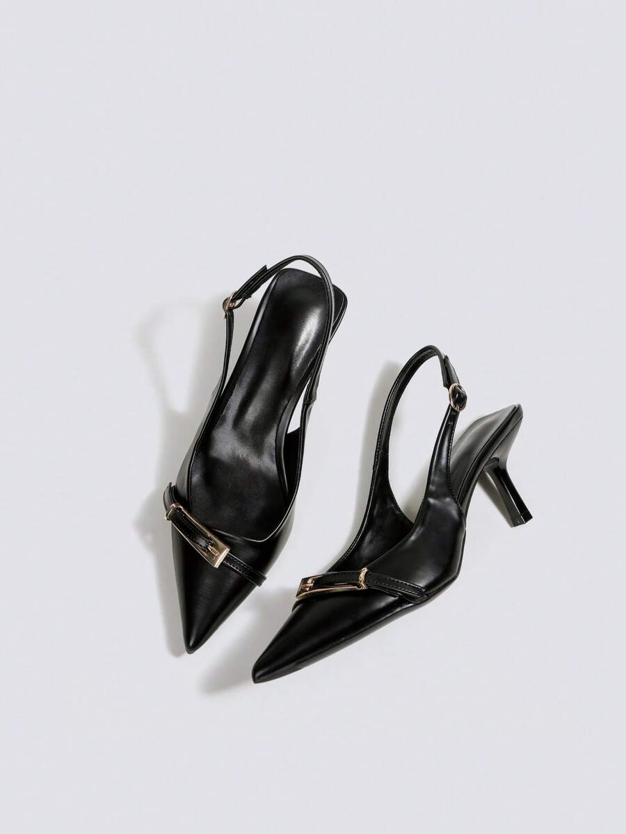 女士黑色露跟高跟鞋、派对高跟鞋、婚鞋、高跟浅口鞋、高跟凉鞋、玛丽珍鞋、正装鞋、尖头套脚高跟鞋 - 黑色 - 查看 1