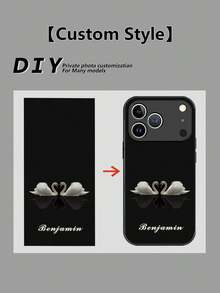 1pc Customized Name & Black White Swan Pattern Liquid TPU Full Edge + Tempered Glass Shockproof Anti-Scratch Phone Case Compatible With Apple 17 Pro Max/16 Pro Max/15 Pro/14 Plus/13 Pro/12 Pro Max/11/Xs Max/8/7/6 Plus, S24 Ultra/S25 Ultra, / Phone Accessories - Black - View 7