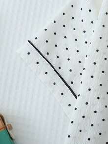 2pcs/Set Women's Mini Polka Dot Printed Pajama Set With Contrast Trim Button-Down Shirt And Bow Tie Shorts, Perfect For Home Wear In Summer White Set,Two Pieces Set - trắng - Xem 5