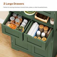 Kitchen Pantry Cabinet With Adjustable Shelf, Tall Storage Cabinet With 2 Drawers & 4 Door Shelves, Food Pantry Cabinets, For Kitchen, Dining Room, Living Room, Green - 綠色 - 查看 5