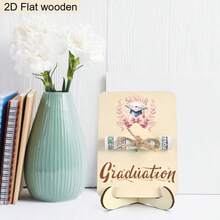 1 pieza Soporte de madera con forma de birrete de graduación de color rosa, para regalo de graduación, sobre para dinero, decoración de fiesta de graduación, regalo de graduación para hija, amiga, Clase de 2026, tarjeta de dinero para graduación con cordel, decoraciones de graduación para mesa - Temporada de graduación - Ver 6