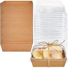 20个（20个盒子+20个盖子）棕色方形蛋糕盒，带盖，适用于三明治、面包、零食、饼干、水果蛋糕和瑞士卷。 - 棕色 - 查看 2