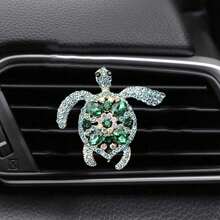 1pc/3pcs Rhinestone Inlaid Colorful Gem Turtle Decor Car Air Vent Fragrance Clip, Creative Car Interior Aroma Diffuser - 1pc-green - View 5