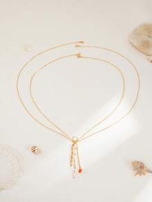 1 chiếc dây chuyền hình học gợi cảm với mặt dây chuyền tua rua ngọc trai, dây đeo bikini, vòng cổ dự tiệc sang trọng, dây đeo đa năng unisex, phù hợp với phong cách đường phố. - Nhiều màu - Xem 4