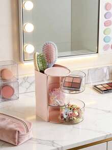 1 Stück drehbarer Bürstenhalter Schmuckorganizer, geeignet für Halsketten, Ohrringe, Armbänder, Ringe, Make-up Pinsel, Haarspangen und Accessoires - Pink - Übersicht 7