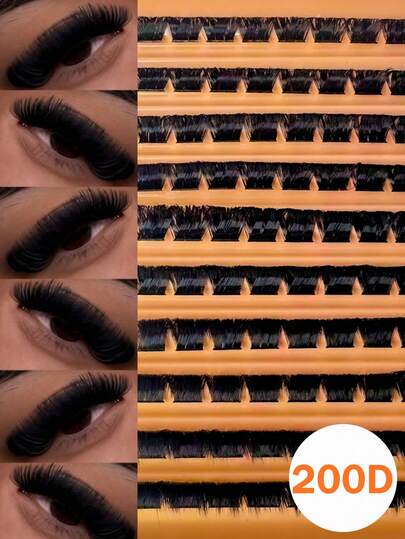100pcs 200D Super Thick False Eyelashes, 10-18mm Mixed Length, Freely Combinable, 0.07mm Thickness, Natural Super Dense - Fluffy 3D Glamorous Eyes, European & American Cat Eye Style, Soft & Comfortable - Easy DIY For Beginners, Reusable, Suitable For Daily Makeup, Festivals, Stage Performances