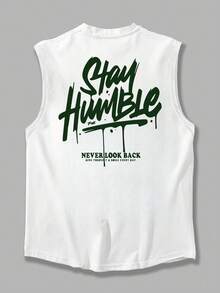 FRACTYR Men's Casual English Letter Street Style Sleeveless T-Shirt, Daily Fashion Versatile - White - View 4
