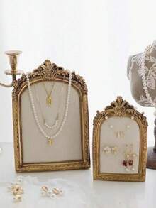 1 pieza Soporte de joyería vintage con relieve dorado, organizador elegante de estilo francés retro de alta gama para collares y aretes, adecuado para juegos de joyería de boda, exhibición de regalos para el Día de San Valentín, decoración del hogar, decoración del dormitorio, regalo romántico para la novia - Multicolor - Ver 9