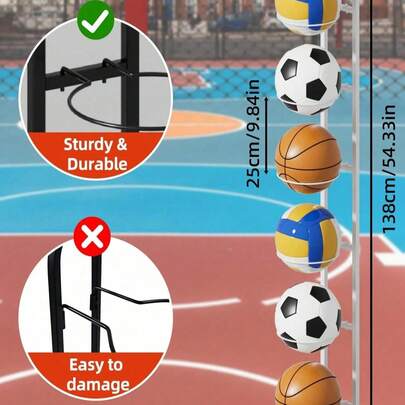 رف تخزين متعدد الطبقات للكرات الرياضية، مناسب لكرة السلة والقدم والطائرة وما إلى ذلك، إكسسوار أساسي للمنزل والمرآب والغرفة المعيشية