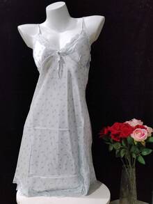 性感睡衣，缎面长袖吊带睡裙，带胸垫，丝滑家居服，可作外穿，含睡袍 - 淺藍色 - 查看 1