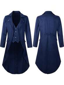 New Halloween Costume For Men, Gothic Style, Black Coat, Victorian Era Steampunk Costume, Men's Cosplay Outfit - 蒸氣燕尾服藏藍色 - 查看 1