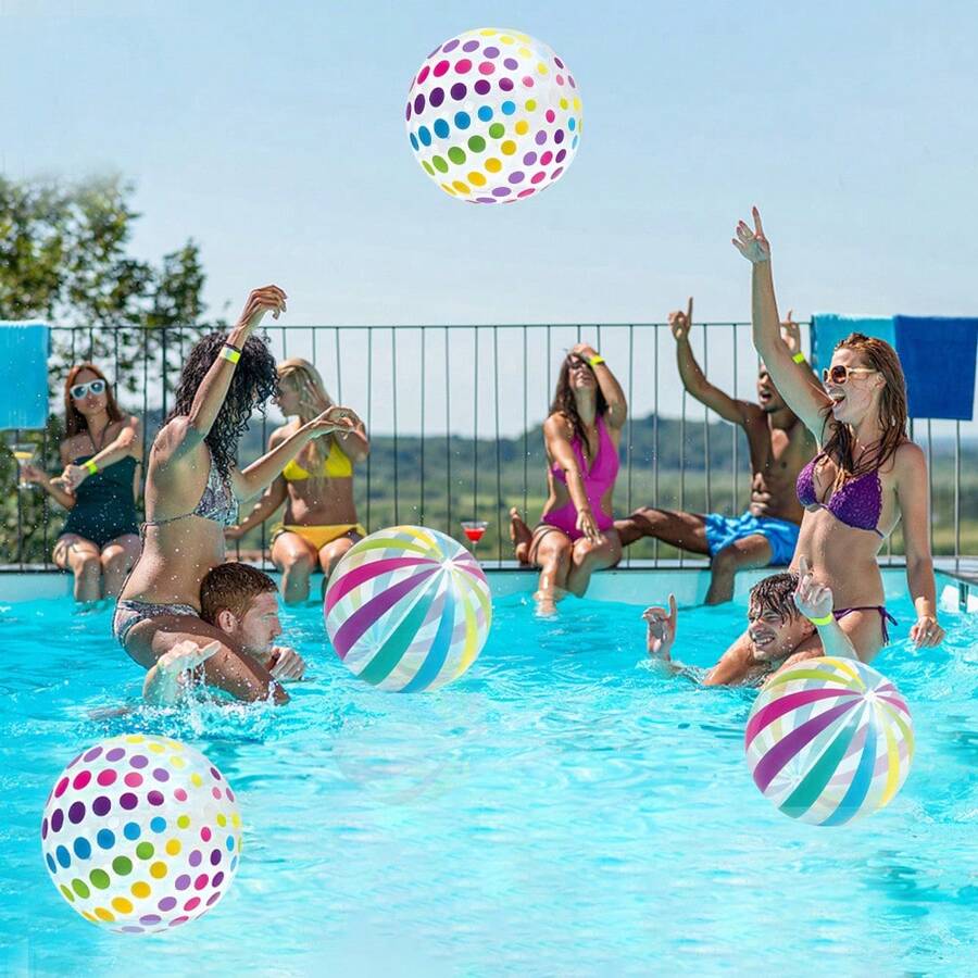 1pc Inflatable Clear Striped Ball, Outdoor Beach Water Game Ball, Thickened PVC Portable Foldable Round Ball, Suitable For Swimming Pool And Beach Party Activities - Multicolor - View 1