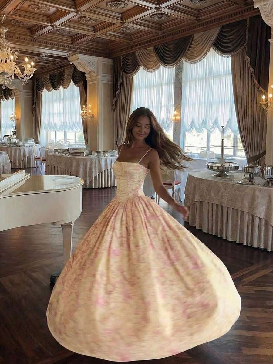 Elegant Floral Print Dress, Casual Dresses For Women, Vacation Dress, Elegant Dresses For Ladies Summer - Yellow - View 1