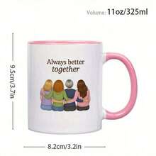 1个11盎司陶瓷咖啡杯，友谊团体图案，3A级，可重复使用，陶瓷材质，适合送给女儿、婚礼、所有季节和作为礼物 - 黑色 - 查看 2