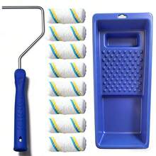 10件套油漆滚筒套装 - 迷你塑料油漆托盘套装、迷你滚筒架、超细纤维滚筒套 - 藍色 - 查看 2