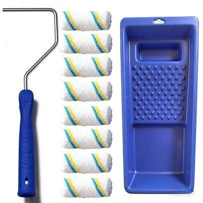 10pcs Paint Roller Set - Mini Plastic Paint Tray Set, Mini Roller Frame, Ultra Fine Fiber Roller Cover