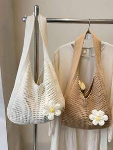 Túi đeo vai dệt, Túi đi biển thường ngày cho kỳ nghỉ, Túi xách tay dệt móc, Túi đựng đồ dùng học tập cho học sinh, Túi đi biển, Túi du lịch, Túi dệt - A - Xem 3