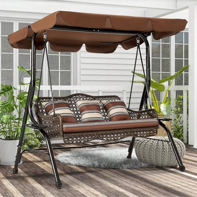 YODOLLA 3 Seater Garden Swing Chair With Adjustable Canopy - Outdoor Swing Bench For Patio/Backyard