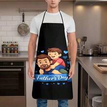 1pc Father's Day Apron With "Happy Father's Day" Text And Blue Hat & Tie Pattern Design, Suitable Gift For Dad Men Cooking, Baking, Grilling - A - View 9