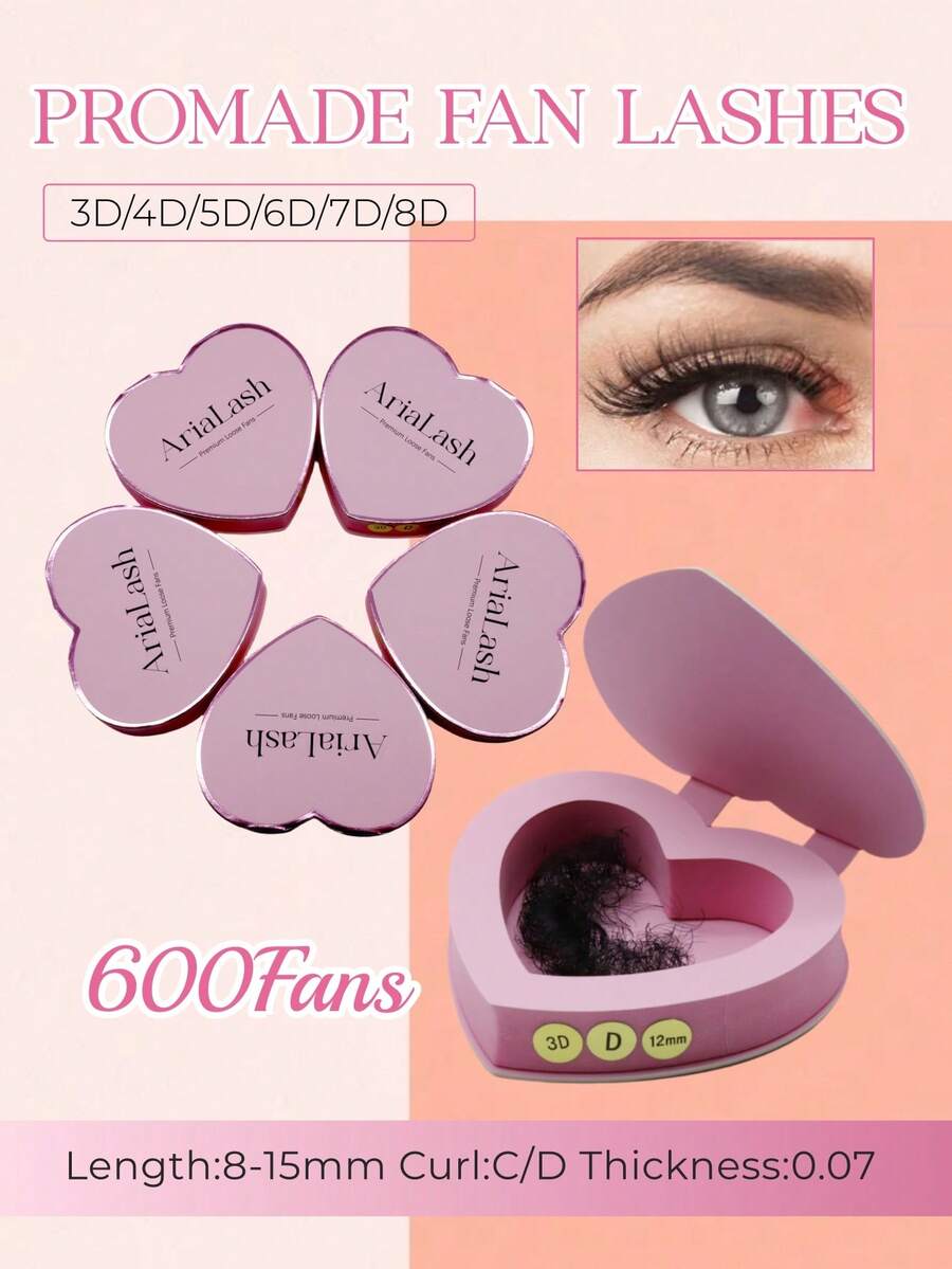 600 Pcs 3D 4D 5D 6D 7D 8D Premade Fans Eyelash Extensions 8-15mm Length 0.07mm C Curl Premade Lash Extensions Fans Pointed Base Pre Made Volume Lashes Pre Fanned Lash Extensions Middle Stem Lash Clusters Individual Eyelashes - C - View 1