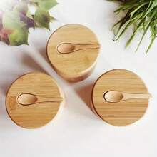 Salt And Pepper Condiment Jars, Bamboo Condiment Box, Storage Pot Set, Wooden Sugar Container, Lid Function, 3KVM Multi-Bowls - 1 - View 4
